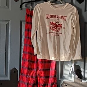 Cat & Jack Cream Long-Sleeve Top with Red Plaid Pajama Pants